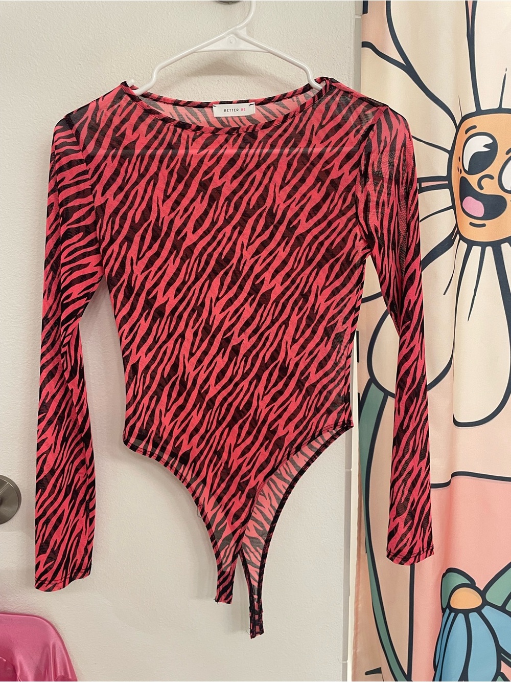 Better Be Pink and Black Zebra-Print Long-Sleeve Kids One-Piece